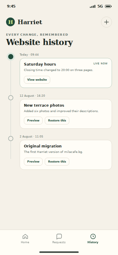 Website revision history