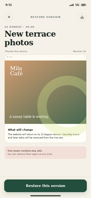 Restore earlier website version
