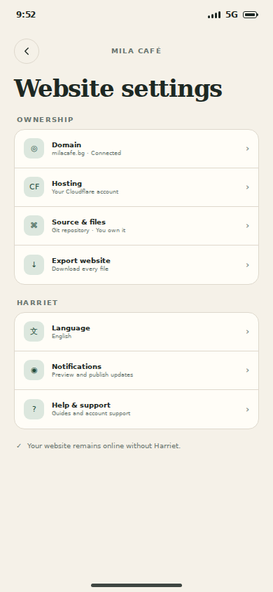 Website ownership settings