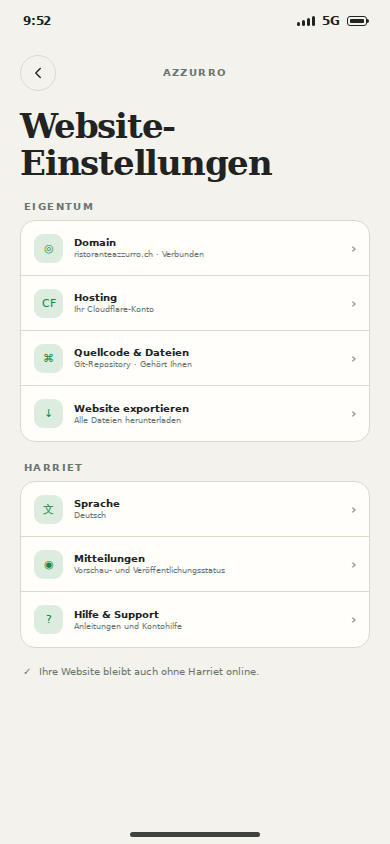 Website ownership settings