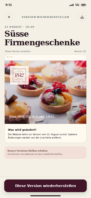 Restore earlier website version