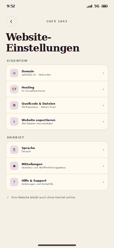 Website ownership settings