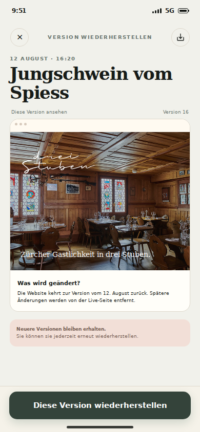 Restore earlier website version
